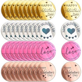 40Pcs Happy Valentine's Day Cupcake Toppers Valentines Day Acrylic Cake Disc Mirror Round Cake Engraved Topper Rose Red Topper Gold Siver Cake Toppers For Valentine's Day Decorations(round)