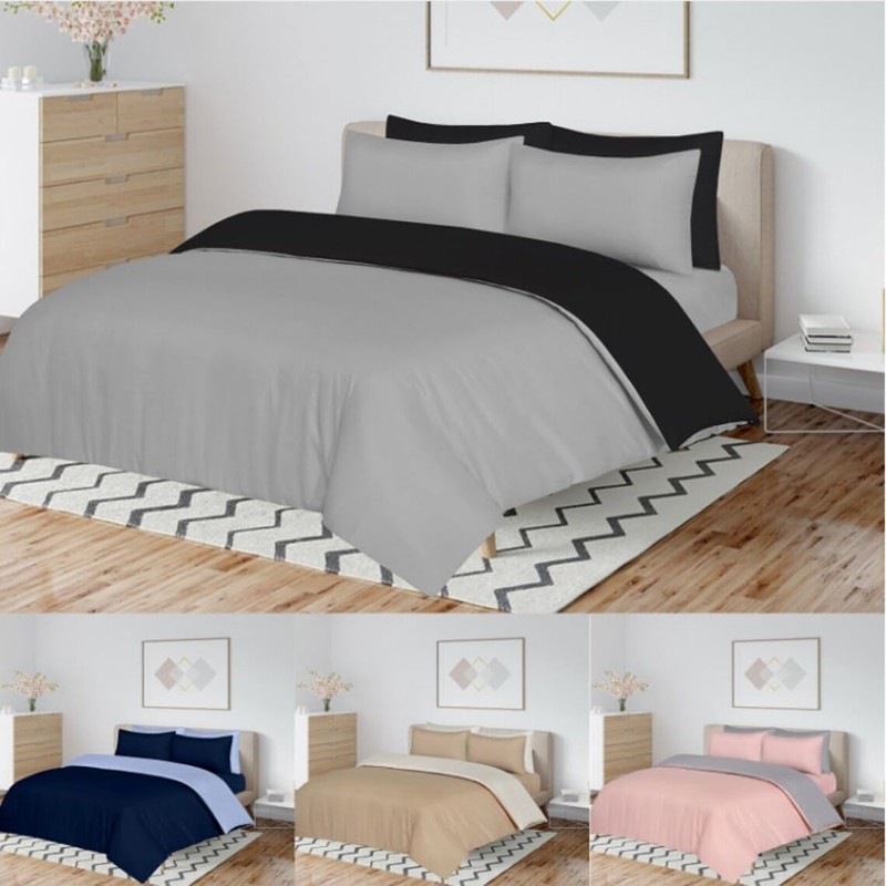 Ev Dekor® Duvet Cover Set Single Grey Black - Soft