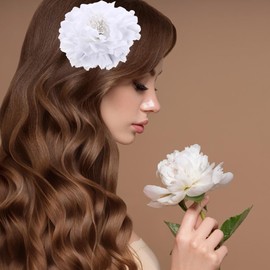 Pack of 3 Peony Hair Clips, Artificial Flower Hair Clips, Women's Vintage Rose Headdress, Suitable for Wedding Party, Masquerade, Garden Party and Seaside Beach Wear (White + Pink + Red)