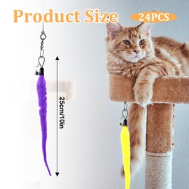 Pack of 24 Cat Wall Toy Replacement Refill Cat Worm Toy Refills Interactive Cat Toy Refill Cat Wand Toy Replacement Leads Furry Tail Worm for Kittens