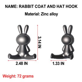 DTSFHTDAL 2PCS Bunny Hook, Decorative Wall Hooks Animal Coat Hooks for Wall Easter Decoration Double Prong Hooks for Coat Bag Towel Key Wall Coats Bathroom Entryway Gift (Pearl Grey)