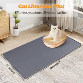 Bartuke Cat Litter Mat, Extra Large 51.2" x 25.6" Silicone Mat Litter Trapping Mat for Scatter Control, Soft on Kitty Paws, Easy to Clean (Gray)