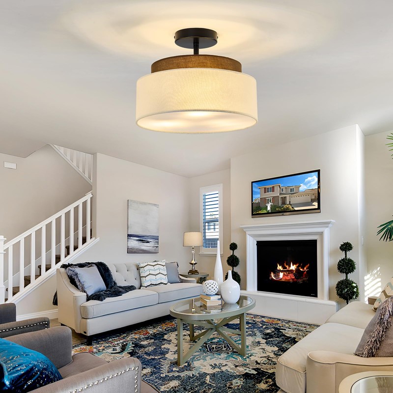 Qgiytp 13" Double Drum 3-Light Semi Flush Mount Ceiling Light