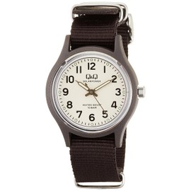 Citizen Q&Q Analog Solar Wristwatch, Water Resistant to 10 ATM, Nylon Strap, Braun, Classic