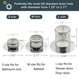 Abflusssieb Dusche Edelstahl, Waschbecken Sieb Haarfänger, Rostfrei und Langlebig,Abfluss Sieb für Dusche,Küche,Spülenablauf,Haarsieb Waschbecken,Siebeinsatz für Abfluss und Bodenablauf (3-Größen-Set