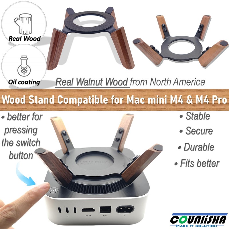 Real Wood Mount for Mac mini M4,M4 Pro 2024,Secure Durable