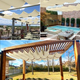 COARBOR 4'Wx8'L Pergola Shade Cover Retractable Shade Awning Slide Flexible Canopy for Patio Deck Porch Hang Down U Shape Wave Shade Cover Wire Cable Hardware Included Beige