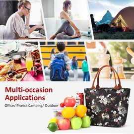 Gloppie Large Lunch Bags for Women Lunch Box Bag Boîte à Lunch Femme Sac à Lunch Insulated Leakproof Lunch Cooler Tote for Work Office Business 9L White Flower