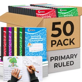 Rosmonde Composition Notebook Bulk, 50 Pack, Draw and Write Journals, 200 Pages (100 Sheets), 9-3/4 x 7-1/2, K-2 Primary Ruled Composition Notebooks, Bulk School Supplies, Hard Cover, Colors Marbles