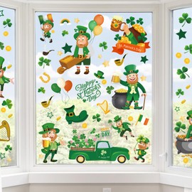 AKEROCK St Patricks Day Window Clings, Large Leprechaun Style Reusable Static Window Stickers for St Patricks Day Decor, St Patricks Day Decorations for The Home