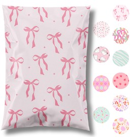 Pretty Package Store 6x9 Designer Poly Mailer 100 Pack Heavy Duty Waterproof Self Seal Shipping Bags for Small Business Large Mailing Envelopes Bulk Tear Resistant Cute Packaging Pink Bows Coquette