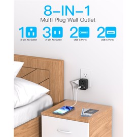 Travel Cruise Ship Essentials, One Beat Multi Plug Wall Outlet Extender with 4 Outlets 4 USB (4 USB-C), Cruise Approved Power Strip Non Surge Protector, Travel Plug Adapter, Cruise Must Haves