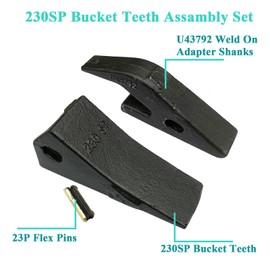 HYAT 230SP Backhoe Bucket Teeth +23P Flex Pins +U43792 Bucket Tooth Adapter, 23 230 Series Weld on Bucket Teeth Replacement for Skid Steer loaders and excavators for Hensley Excavator- 5 Pack
