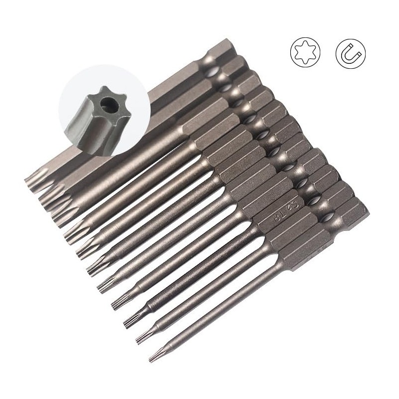 11-Piece Torx Bit Set Long, 100 mm Torx Screwdriver Set,