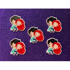 5pc. Little Mermaid Kawaii! Resin, Planar, Flatback, Cabochon, Bow Center