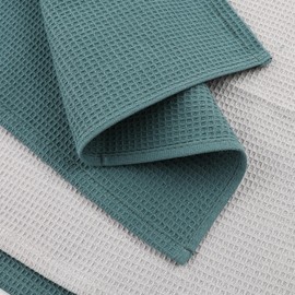 Jogoico Tea Towels, 100% Cotton, Set of 6 Kitchen Towels, 35 x 35 cm, Kitchen Towels, Absorbent, Thick Premium Waffle Towels, Dish Cloth, Cleaning Cloths, Machine Washable, Dark Green