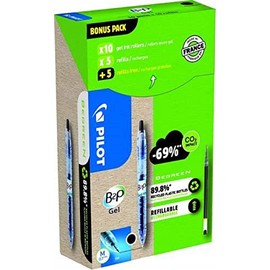Pilot Greenpack B2P Eco Gel, 0.7mm, Black, 10 Pens and 10 Refills, (WLT556190)