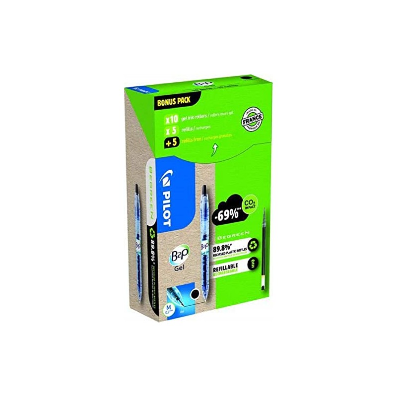 Pilot Greenpack B2P Eco Gel, 0.7mm, Black, 10 Pens and