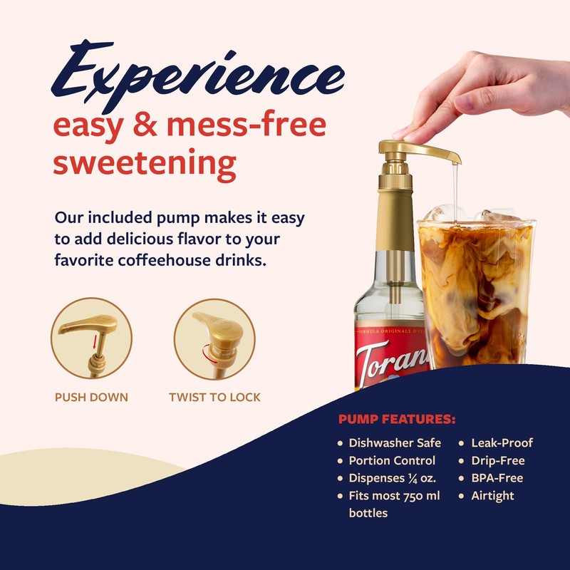 Torani Coffee Syrup, Vanilla Flavored Syrup for Drinks, Pump Included,