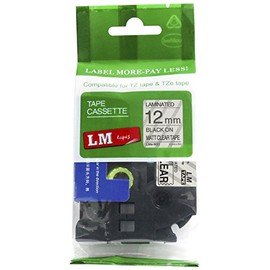 LM Tapes - Brother PT-D200 1/2" (12mm 0.47 Laminated) Black on Matte Clear Compatible TZe P-touch Tape for Brother Model PTD200 Label Maker with FREE Tape Guide Included