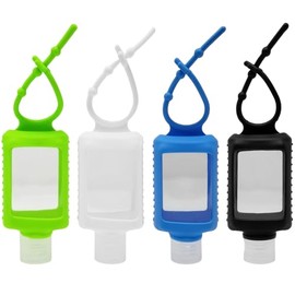 Dlh western 2oz Hand Sanitizer Holder with Clear Bottle, Silicone Sleeve and Keychain for Backpack Travel, Pack of 4