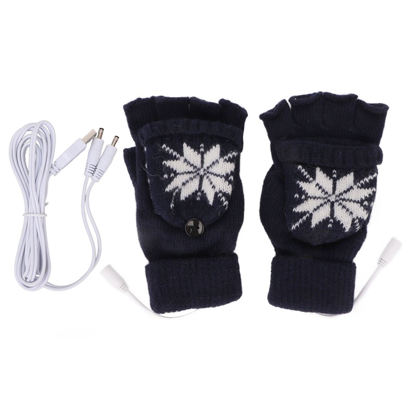 USB Heating Gloves Full Half Fingerless Knitting Double Side Warm