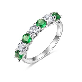 925 Sterling Silver May Birthstone Ring for Women 7 Stone White Emerald Green Eternity Wedding Band Promise Ring Size 6