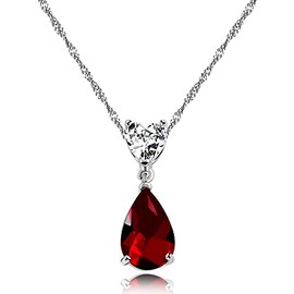 Uloveido Silver Color Blue Pear-Shaped CZ Crystal Teardrop Necklace Infinity Wedding Bridal Bridesmaid Jewelry for Girls (Y1149-Red)