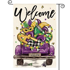 AVOIN colorlife Mardi Gras Garden Flag 12x18 Inch Double Sided Outside, Carnival Truck Rustic Yard Outdoor Flag
