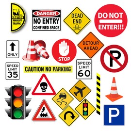Runtoo Road Signs Wall Decals Traffic Street Stop Sign Transportation Wall Stickers for Kids Bedroom Classroom Playroom Baby Shower Birthday Party Decor