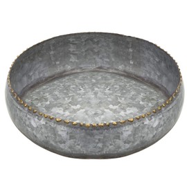 MyGift Macetero Redondo de Metal galvanizado en Color Plateado Mide (Aproximadamente) 28 cm con Borde de guijarros en Tono latón, Hecho en India