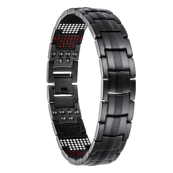 Magnetic Therapy Bracelet with 591 Mineral Elements - Enhanced Energy and Stylish Appeal - Men's Adjustable Size Bracelet- Pure Titanium Craftsmanship - Lasting Black PVD Coating