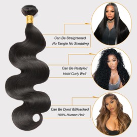CSCHS 24Inch Bundles Human Hair Extensions Body Wave Brazilian Human Hair Bundle Natural Black Hair Extensions