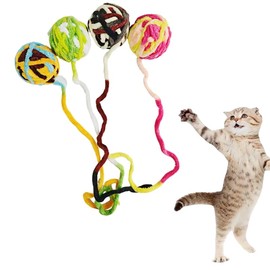 Interactive Cat Toy Ball with String, 4.72 inch Cat Toy, Colorful Plush Balls, Pack of 5