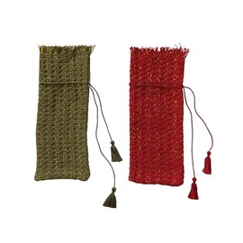Creative Co-Op Woven Cotton Wine Bag with Metallic Gold Thread and Tassels, Green and Red, Set of 2, Medium