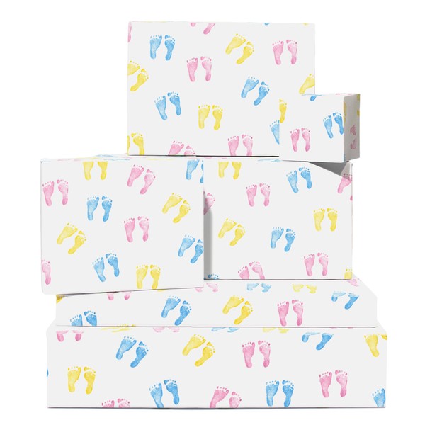 CENTRAL 23 - New Baby Wrapping Paper - 6 Sheets of Gift Wrap - Babies Feet - for Girls or Boys - Pink Blue and Yellow - Recyclable