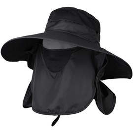 TRADERPLUS Fishing Hat Wide Brim Sun Hat for Men & Women Outdoor UV Sun Protection Bucket Hats with Face Cover & Neck Flap (Black)