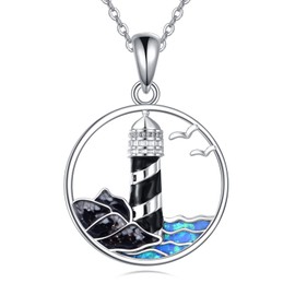 ONEFINITY Lighthouse Necklace 925 Sterling Silver Lighthouse Necklace Pendant Necklace Lighthouse Jewellery for Women, Sterling Silver, Opal