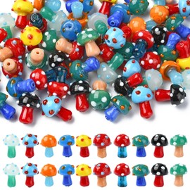 Stiesy 60 Pcs 10 Colors Handmade Lampwork Mushroom Beads Mixed Color Glass Lampwork Beads Spacer Loose Beads Bracelet Craft Beads Supplies for Necklace Earring Lanyard Crafts DIY Making