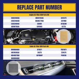 NuFlySic Engine and Cabin Air Filter for Ram 1500 2011-2024 for Ram 1500 Classic 2019-2024 NOT FIT FOR 6.2L Replace 53032404AA 68406048AA