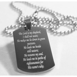 Sam's Tags and MORE Psalm 23 Thick Necklace Dog TAG Stainless Steel Ball Chain Prayer Memorial, Stainless Steel