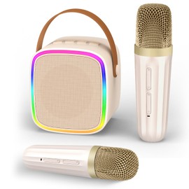 Texpot Karaoke Machine with 2 Wireless Microphones, Kids Toys Portable Bluetooth Speaker for Kids Adults Toddler, Christmas Girls Toys for 4 5 6 7 8 9 10 12 Year Old Birthday Gift Ideas (Beige)