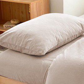 2 Piece Pillowcase Set, Organic Cotton, 100% Cotton, Washed Pillow Cover, Set of 2, 16.9 x 24.8 inches (43 x 63 cm), Antibacterial, Odor Resistant, Breathable, Quick Drying, Envelope Type, Solid, Nordic, Beige