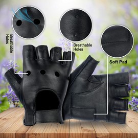 ZMA Leather Gloves for Men & Women | Half Finger Anti-Slip Shock-Absorbing Pad Mountain Bike Gym MTB Riding Running Biking Exercising | Breathable Bicycle Gloves (Black, L, Ambidextrous)