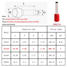 Teansic 400PCS AWG 16 Wire Ferrules Kit,16 Gauge(1.0mm²) Ferrule Connectors End Terminal,E1510 Insulated Copper Crimp Terminal