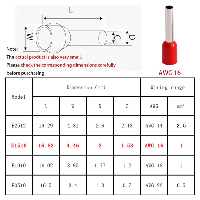 Teansic 400PCS AWG 16 Wire Ferrules Kit,16 Gauge(1.0mm²) Ferrule Connectors