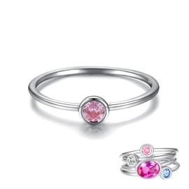 Simple Birthstone Rings for Women Jewelry 925 Sterling Silver Colorful Cubic Zirconia Stackable Promise Ring for Her (October, 6)