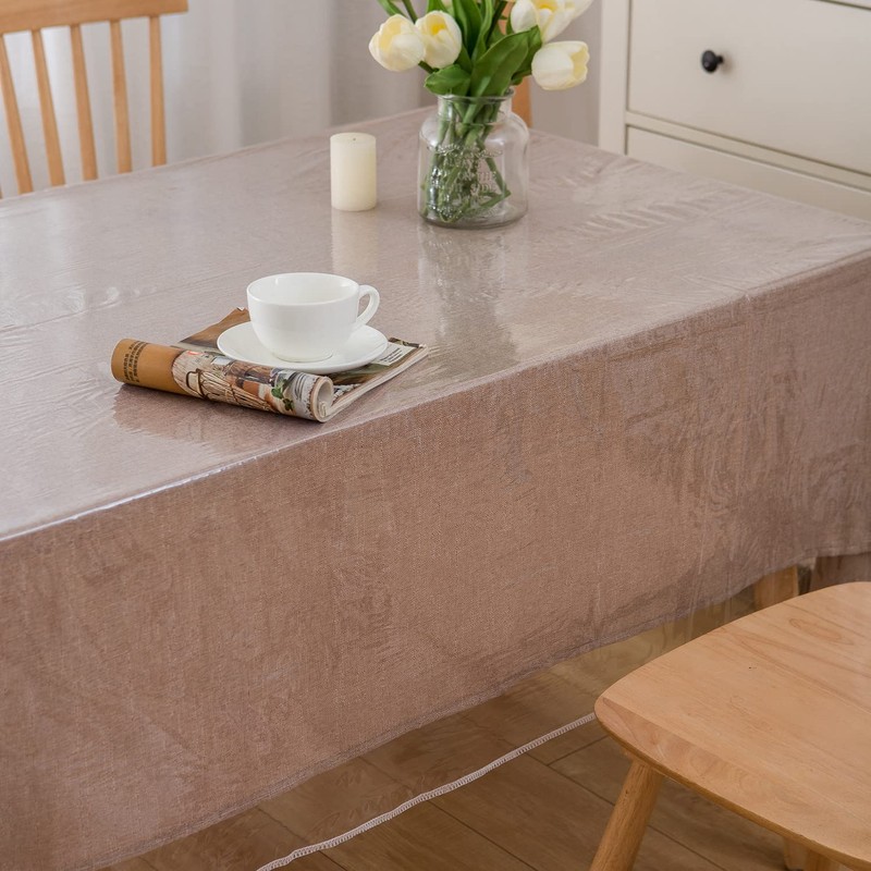 Pioggia Clear Heavy Duty Vinyl Tablecloth with Sewn Finished Edges