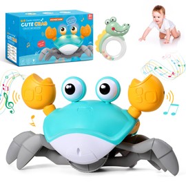 ECHOCUBE Crawling Crab Toys Set, Interactive Walking Crab Sensory Baby Toys for Toddler, Automatically Avoid Obstacle Musical Crab Toys Set with Baby Rattle Toys for Kids 1 2 3 Year Old - Green