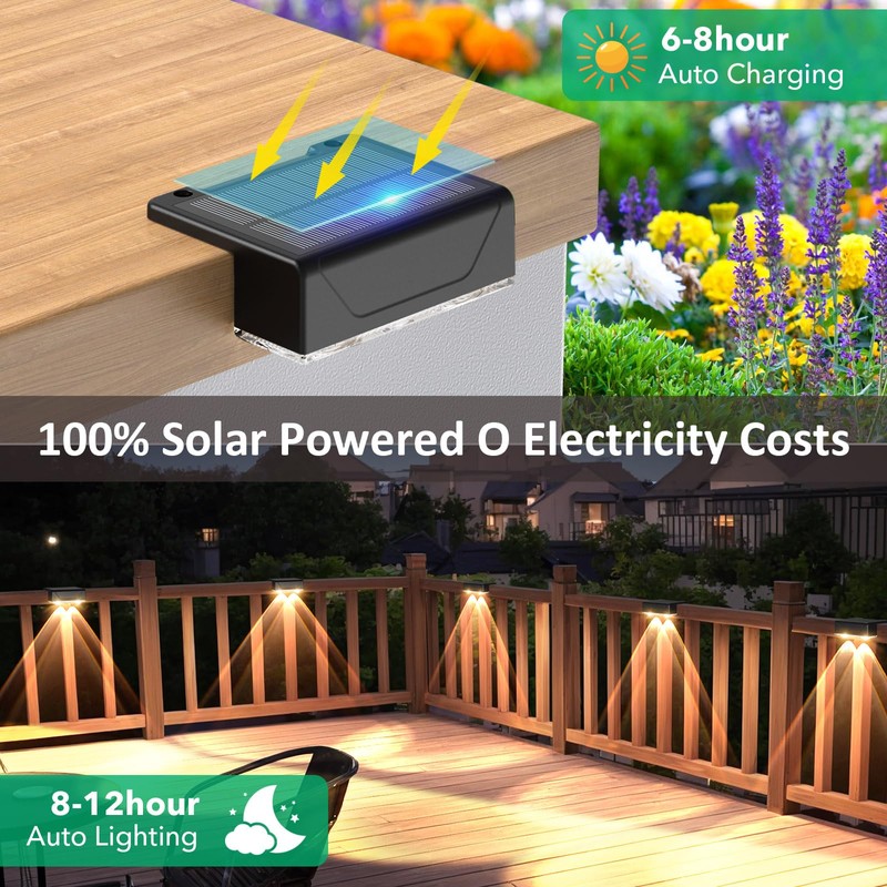 Srtyuo Solar Fence Lights Outdoor - 3 Color Modes(3000K/4000K/6000K), IP55
